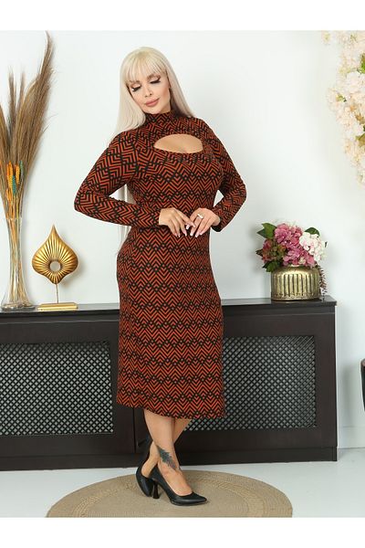 LİKRA Ελαστικό φόρεμα Micro Suede Plus Size - Μισό ζιβάγκο και χαμηλό κούφιο στήθος