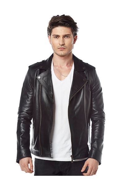Hodore Biker Black Leather Coat