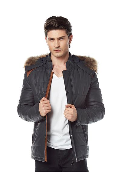 Hodore Bobe Inflatable Navy Blue Leather Coat