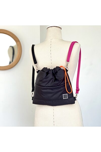 YOURHANDBAGS Siyah Torba Çanta S - Pembe Askılı