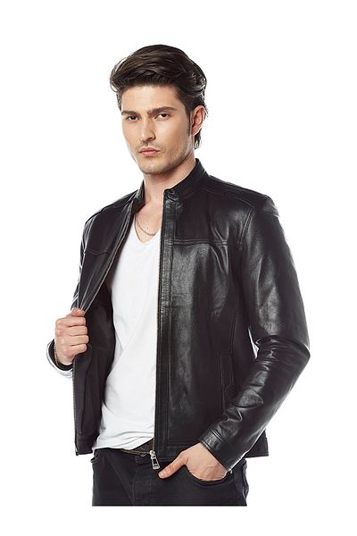 Hodore Men's Black Genuine Leather Coat