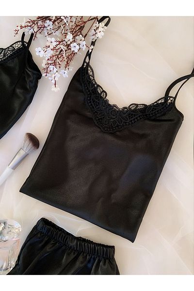 MH Moony Homewears Set de zestre din satin cu diamant negru din 3 piese