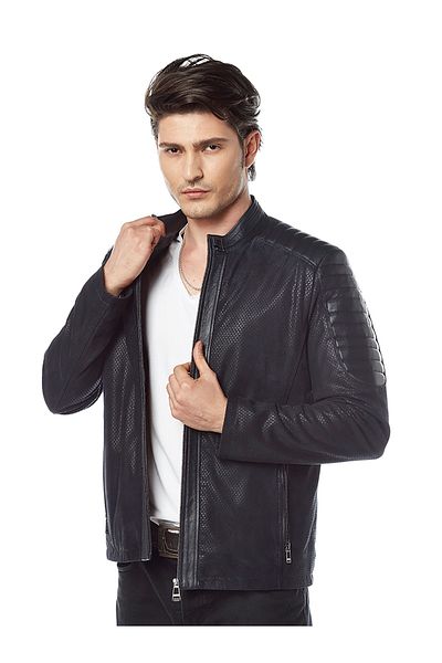 Hodore Carolo Navy Blue Suede Leather Coat