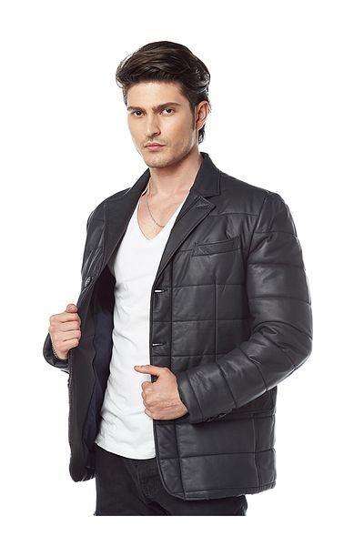 Hodore Fermino Navy Blue Leather Coat