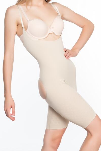 Cecimer 1 Size Reducing Women's Beige Chest and Open Back Jumpsuit Corset