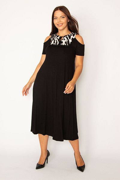 Şans Γυναικείο φόρεμα μεγάλου μεγέθους Γκρι Off Shoulder Robe 65n25800