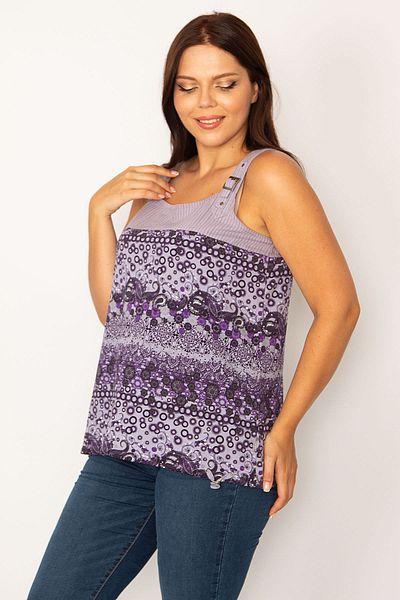 Şans Women's Large Size Lilac Strap Buckle Accessory Hem Eyelet Lace Detailed Blouse 65n33666