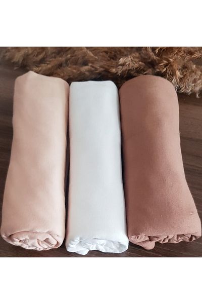 HAR-UM Ticaret Hijab Women's Combed Cotton Shawl Model - Set of 3 Off-White, mink, salmon