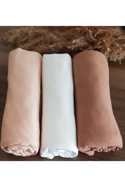 HAR-UM Ticaret Hijab Women's Combed Cotton Shawl Model - Set of 3 Off-White, mink, salmon