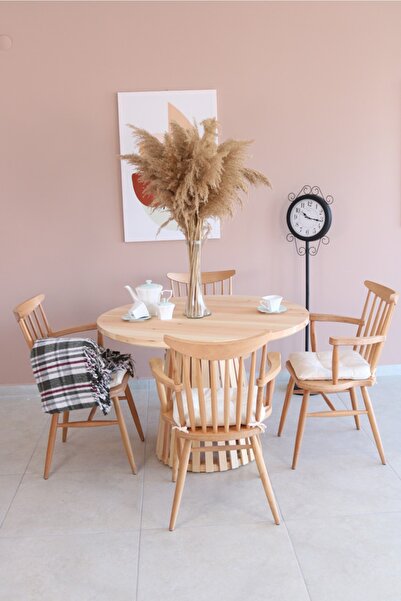 woodywood Çam Yuvarlak Yemek Masası Ahşap Model Mutfak Ofis Masası Çalışma Ma...