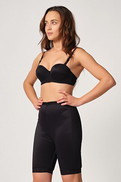 Cecimer 1 Beden Küçülten 2838 Kadın Fermuarlı Basenli Paçalı Pop-up Korse Siyah