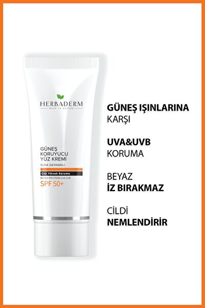 Herbaderm Suya Dayanıklı Güneş Koruyucu Yüz Kremi Uva Uvb (50 SPF) 75 ml X2