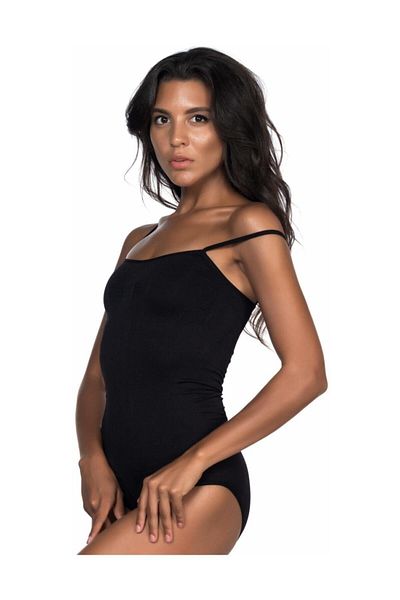 Cecimer Women's Black Rope Strap Snap-Ripped Corset Bodysuit 1923, Size Reduced by 1 Size