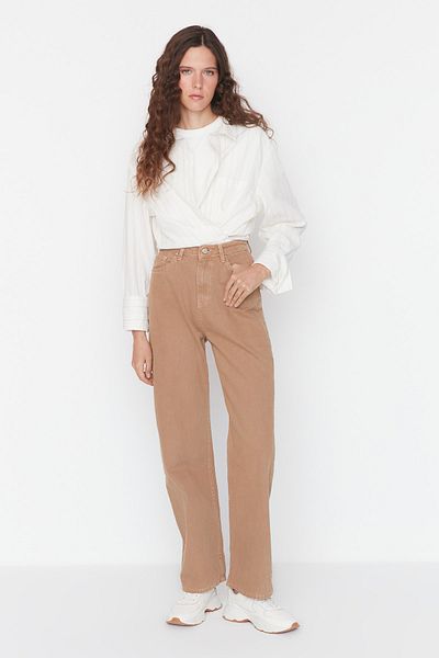 Trendyol Collection Светлокафяви широки дънки с висока талия TWOAW22JE0258