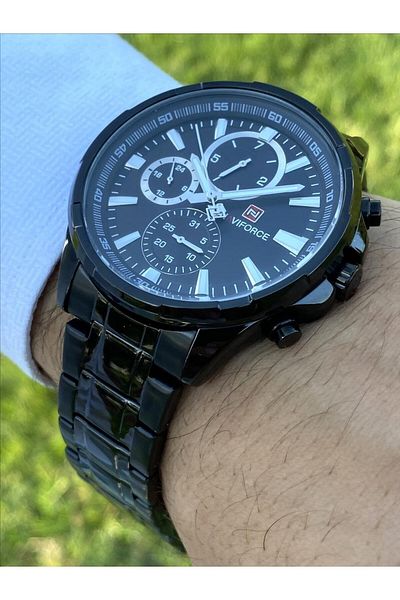Naviforce Men's Black Wrist Watch with Running Indicator