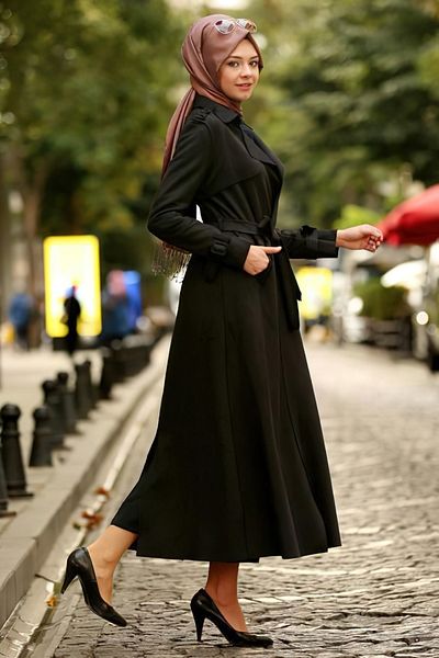 modabirsen Ολόσωμη καμπαρντίνα Hijab Suede με ζώνη