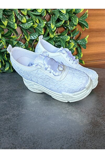 Ayakkabı Tutkusu Stilo ® Gizli Topuk Aşırı Rahat Yeni! Saf Beyaz Dantel Gelin Ayakkabısı 12cm