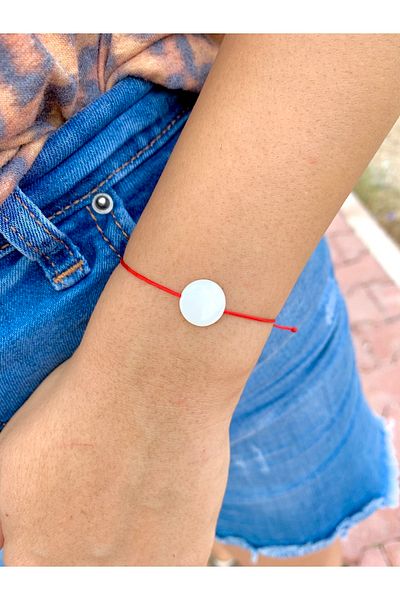 Atelier Çağla Red Rope Bracelet with Natural Mother of Pearl Stones