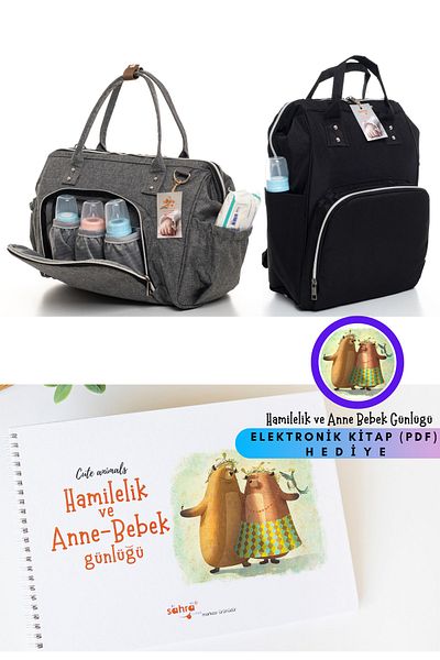 Sahra Elegance Thermal Compartment Mother Baby Care 2-Piece Shoulder and Backpack Set (pdf Annebebek Diary Gift)