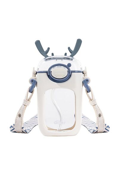 DILLER Vagonlife Tritan Children's Water Bottle with Hanger 400ml Straw and Animal Ears