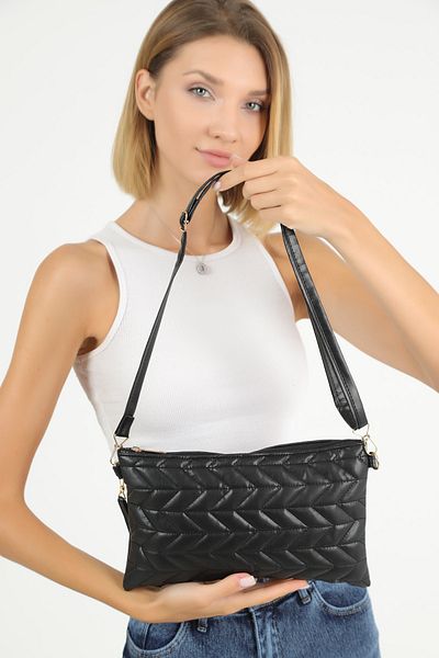 efnanstore Черна ватирана дамска чанта тип клъч