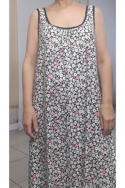 Mertcan Butik Φόρεμα από χτενισμένο βισκόζη με ροζ λευκό λουλουδάτο σχέδιο με συσπειρωμένο μπροστινό και πίσω μέρος