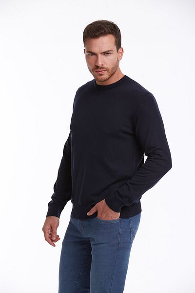 Hatemoğlu Men's Navy Blue Regular Fit 100% Cotton Crew Neck Knitwear Sweater
