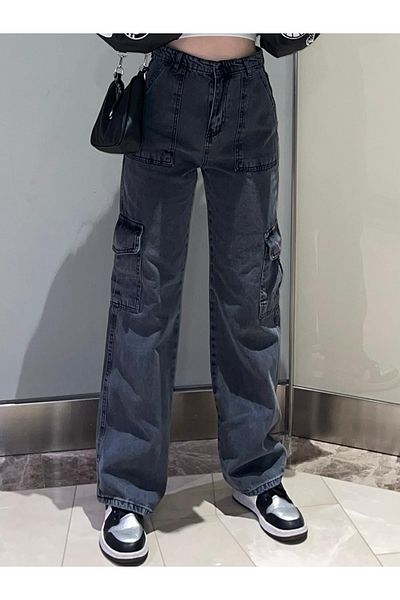 Gofeel Γκρι Χρώμα Y2K Style Cargo Παντελόνι με Τσέπες - Φαρδύ Μεγάλο Μέγεθος