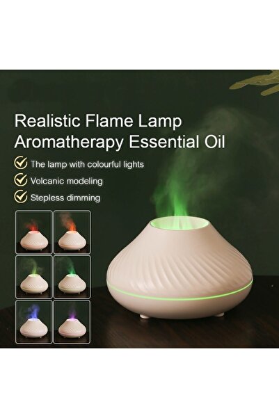 AteşTech Aroma Difüzör Gece Işığı 3d Volkanik Alev Nemlendirici Buhar Makinesi 130ml