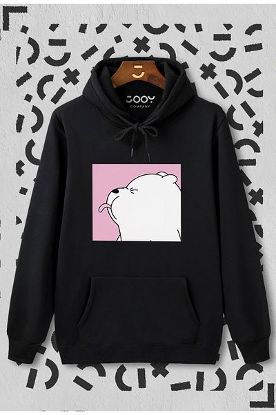 Jooy Company Hanorac negru cu glugă cu imprimeu Ice Bear