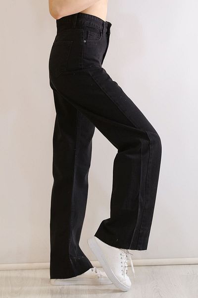 Trn JNS Pantaloni de damă, cu talie super înaltă, cu picior lat, blugi