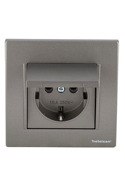 Netelsan Byobu Anthracite Covered Grounded Socket - Framed