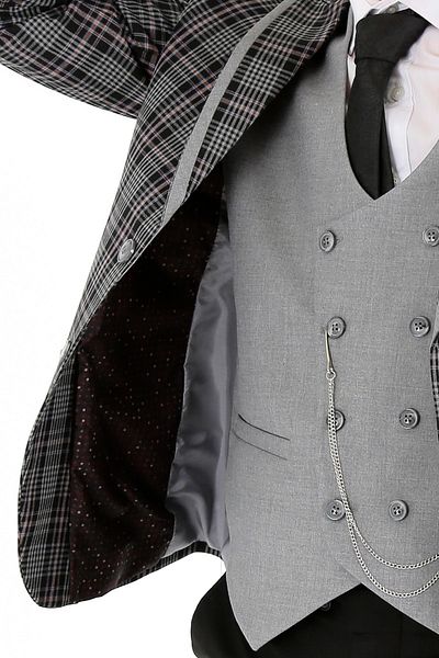 SIRRI Boy's Plaid Suit 3 Pieces Jacket Vest Pants