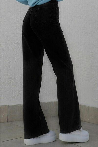 Trn JNS Pantaloni de damă, negri, fără decolorare, din lycra, cu talie super înaltă, blugi, blugi, pantaloni Palazzo
