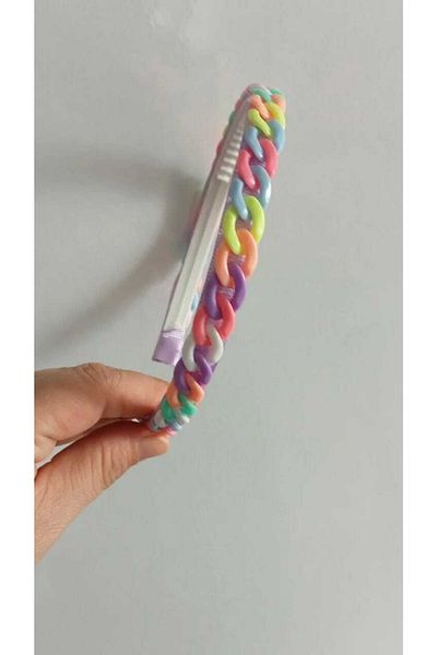 Sare Çocuk Giyim Colorful Chain Detailed Sturdy Plastic Handmade Girl's Crown Hoop Buckle