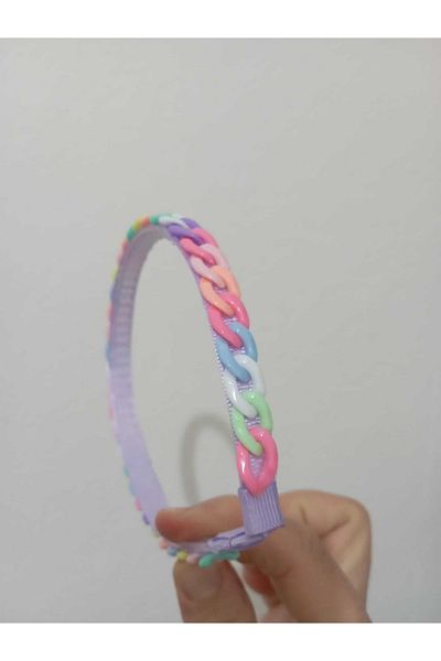 Sare Çocuk Giyim Colorful Chain Detailed Sturdy Plastic Handmade Girl's Crown Hoop Buckle