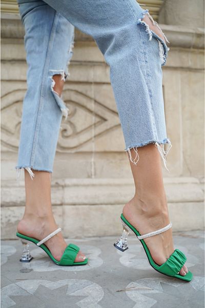 TOPUK Detailní pantofle Arya Mint Green Skin Stone