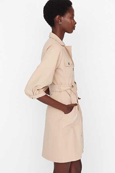 Trendyol Collection Μίνι υφαντό φόρεμα Camel Belted TWOAW20EL1156