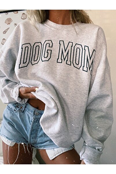 My Blog Dámská oversize mikina s potiskem šedé psí maminky