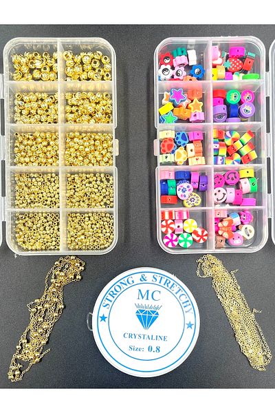 yiğit aksesuar Boxed Fimo Figure Beads and Non-Tarnish Dorica and Non-Tarnish Chain Set