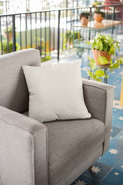 RugViva Ekru Sade Kırlent Kılıfı Tay Tüyü Döşemelik Premium Kumaş Tek Renk Düz 43x43cm Krl003