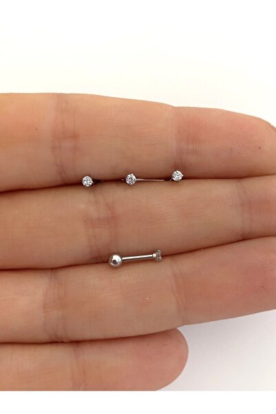 Arescollection Cerrahi Çelik 3 Lü Tragus Helix Conch Lobe Kıkırdak Uyumlu Piercing Küpe Set