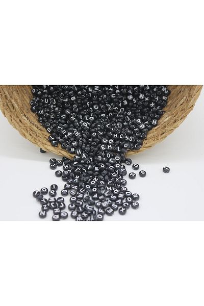 Hobimos 25g Letter Beads - 4x7mm Flat Black White Letter Beads on Floor (25g,~185Pcs)