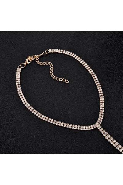 muptejewelry Su Yolu Kare Zirkon Taşlı Kadın Gerdanlık Gold Kolye