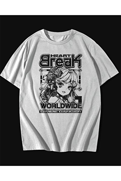 rebelberi Tricou alb unisex supradimensionat cu tematică manga anime scris He...