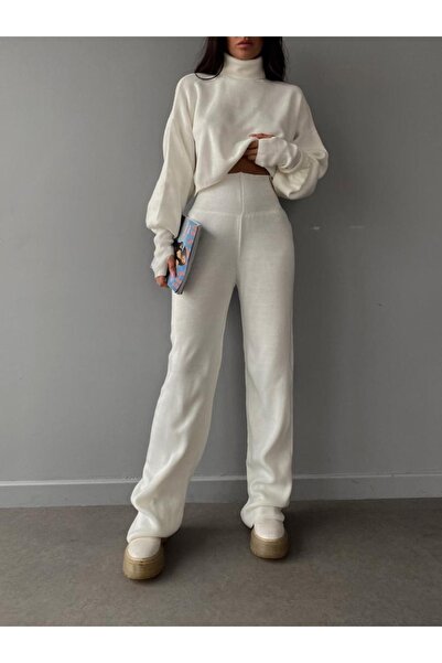 Mooi Butik Turtleneck Finger-Locking Bottom Top Knitwear Suit