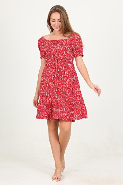 Neşeli Butik Γυναικείο φόρεμα βισκόζης με λουλουδάτο σχέδιο με κορδόνι στο λα...