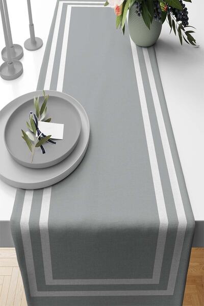 Lizia Home Tablecloth Stain Resistant Premium Thai Feather Woven Fabric Runner Classic Framed 40x140cm Rnr366