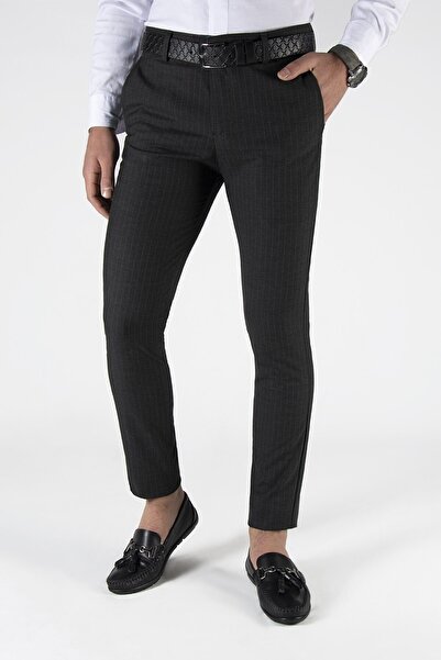 Terapi Men Erkek Slim Fit Dik Çizgili Italyan Kesim Keten Pantolon 21k-2200420-2 Siyah