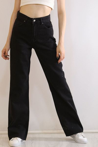 Trn JNS Pantaloni de damă, cu talie super înaltă, cu picior lat, blugi